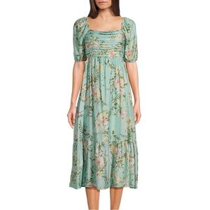 BY THE RIVER Boutique Dress Floral Green Midi New With Tags Size Small